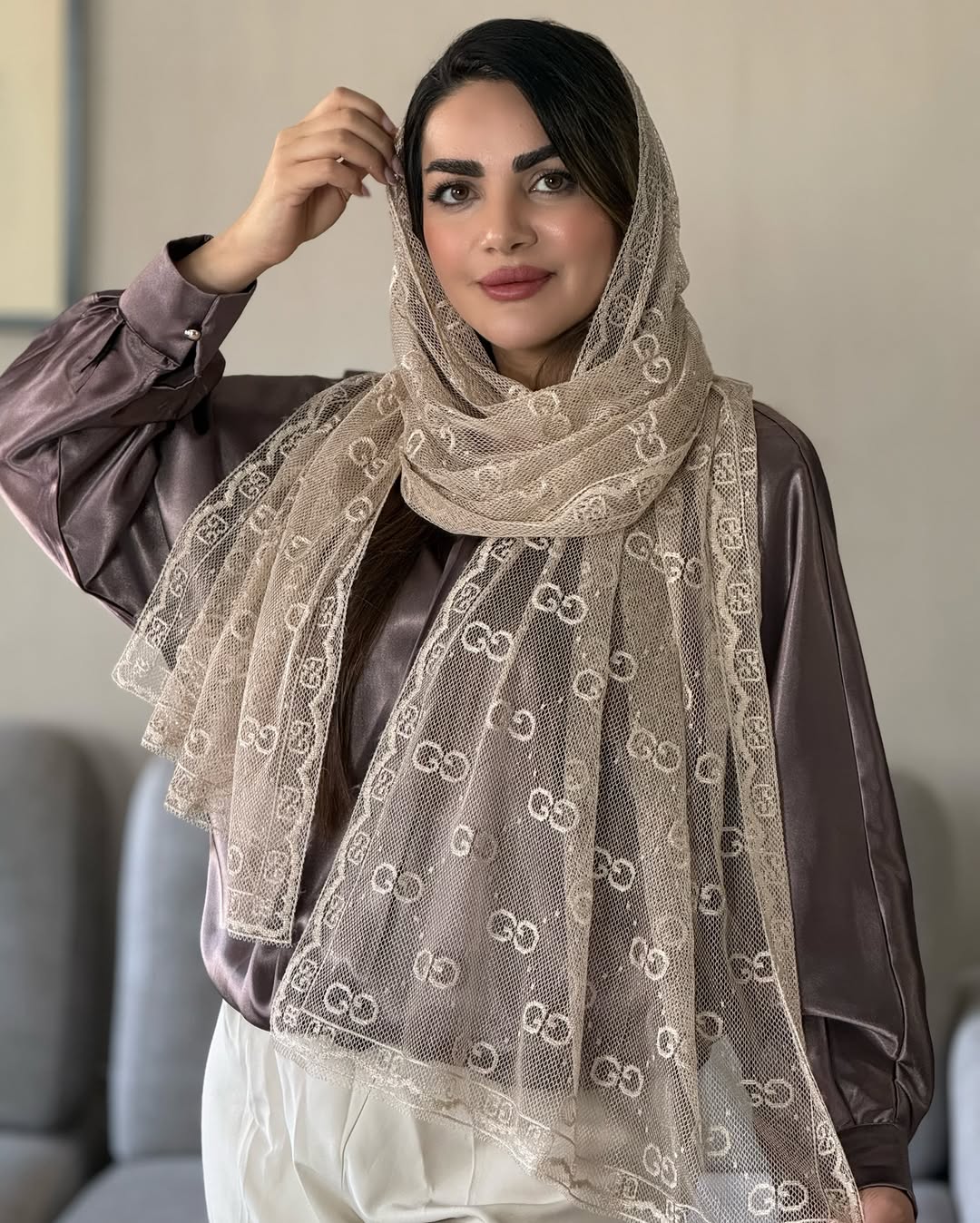 شال حریر تور مخمل کوب
