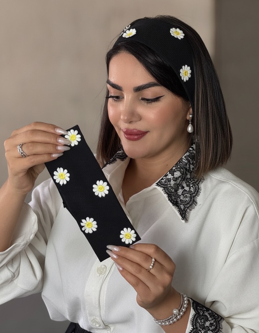 هد کبریتی با گلدوزی بابونه